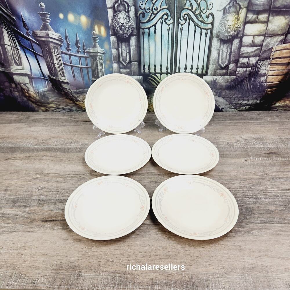 Corelle Rose 6.75" Bread Butter Plates Lot Of 6 Tulip Corning Vintage
